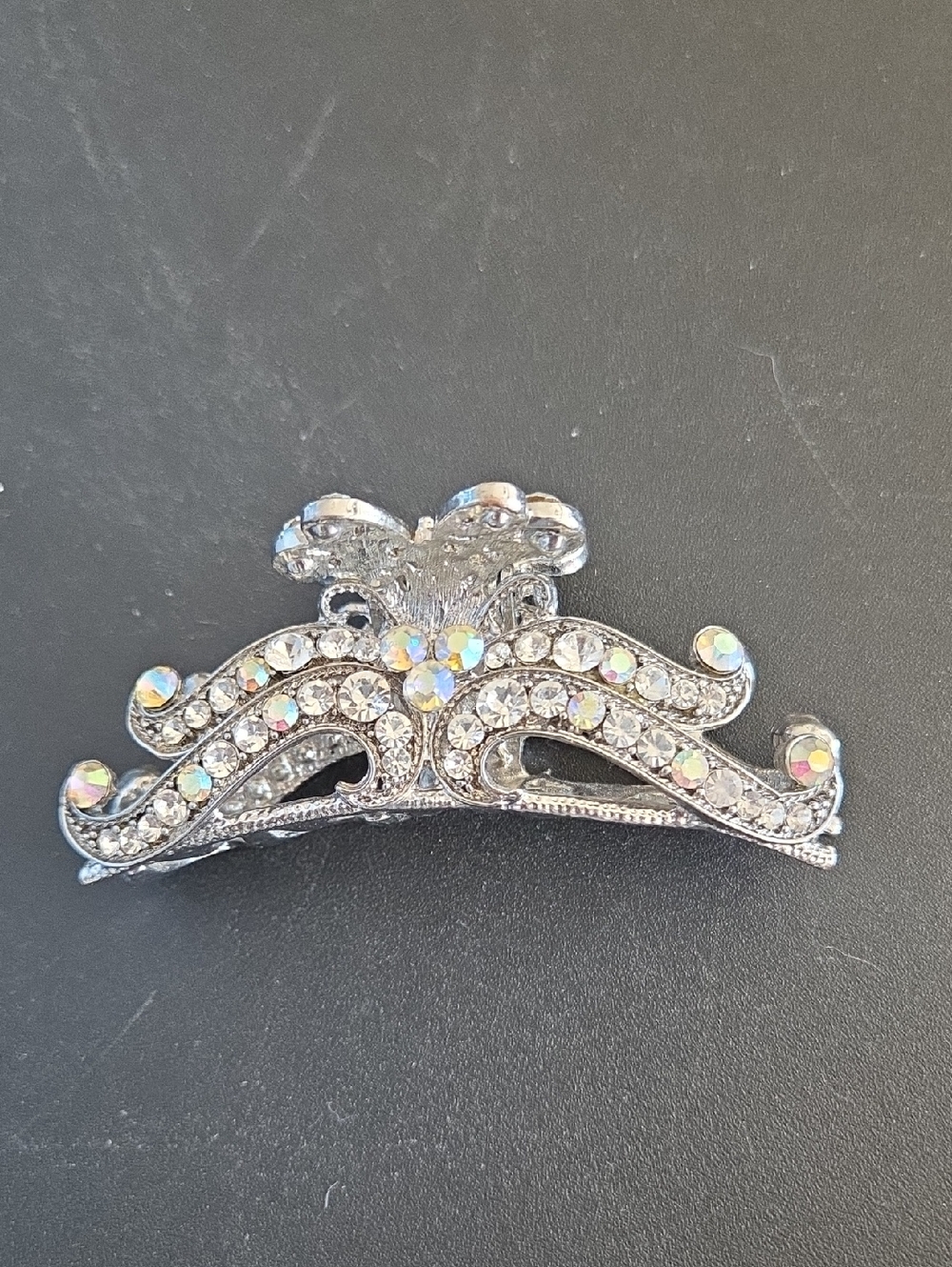 Silver metal flower crystal hair claw clip bridal clip medium/fine hair